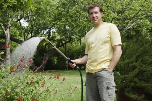 Professional landscaper designing a garden